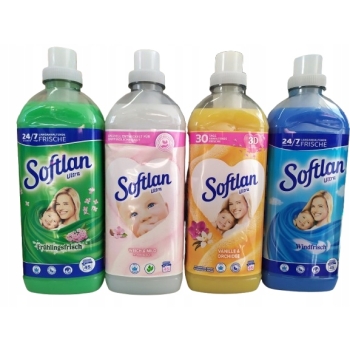 Softlan płyn do płukania 4 x 1 Litr niebieski biały żółty zielony z Niemiec